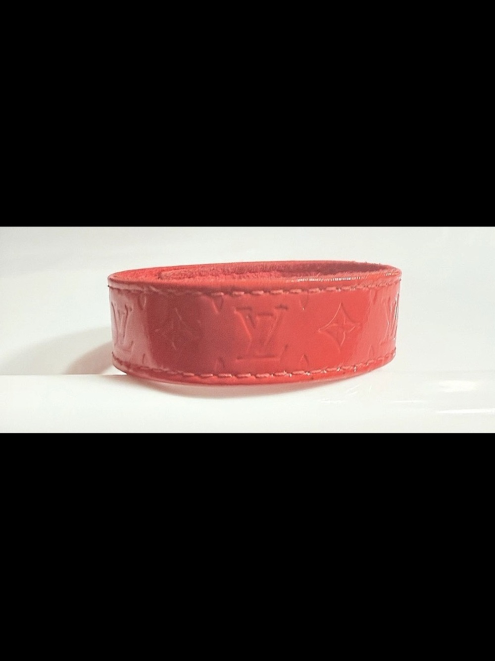 LOUIS VUITTON - Vernis Red Monogram Leather Cuff Bracelet